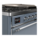 ILVE Majestic III 48-inch Dual Fuel Range with 5 Natural Gas Burner, Griddle, French Top and Solid Door Electric Oven in Blue Grey with Chrome Trim (UM48FSQNR3BGC)