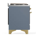 ILVE Majestic III 48-inch Dual Fuel Range with 5 Liquid Propane Burner, Griddle, French Top and Solid Door Electric Oven in Blue Grey with Brass Trim (UM48FSQNR3BGGLP)
