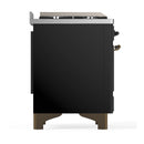 ILVE Majestic III 48-inch Dual Fuel Range with 5 Natural Gas Burner, Griddle, French Top and Solid Door Electric Oven in Glossy Black with Burnished Trim (UM48FSQNR3BKB)