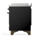 ILVE Majestic III 48-inch Dual Fuel Range with 5 Natural Gas Burner, Griddle, French Top and Solid Door Electric Oven in Glossy Black with Burnished Trim (UM48FSQNR3BKB)
