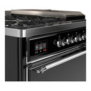ILVE Majestic III 48-inch Dual Fuel Range with 5 Liquid Propane Burner, Griddle, French Top and Solid Door Electric Oven in Glossy Black with Chrome Trim (UM48FSQNR3BKCLP)
