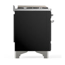 ILVE Majestic III 48-inch Dual Fuel Range with 5 Natural Gas Burner, Griddle, French Top and Solid Door Electric Oven in Glossy Black with Chrome Trim (UM48FSQNR3BKC)