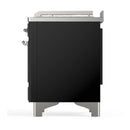 ILVE Majestic III 48-inch Dual Fuel Range with 5 Natural Gas Burner, Griddle, French Top and Solid Door Electric Oven in Glossy Black with Chrome Trim (UM48FSQNR3BKC)