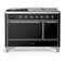 ILVE Majestic III 48-inch Dual Fuel Range with 5 Liquid Propane Burner, Griddle, French Top and Solid Door Electric Oven in Glossy Black with Chrome Trim (UM48FSQNR3BKCLP)