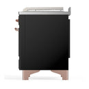 ILVE Majestic III 48-inch Dual Fuel Range with 5 Liquid Propane Burner, Griddle, French Top and Solid Door Electric Oven in Glossy Black with Copper Trim (UM48FSQNR3BKPLP)