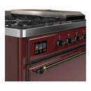 ILVE Majestic III 48-inch Dual Fuel Range with 5 Liquid Propane Burner, Griddle, French Top and Solid Door Electric Oven in Burgundy with Burnished Trim (UM48FSQNR3BUBLP)