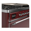 ILVE Majestic III 48-inch Dual Fuel Range with 5 Natural Gas Burner, Griddle, French Top and Solid Door Electric Oven in Burgundy with Chrome Trim (UM48FSQNR3BUC)