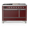 ILVE Majestic III 48-inch Dual Fuel Range with 5 Liquid Propane Burner, Griddle, French Top and Solid Door Electric Oven in Burgundy with Chrome Trim (UM48FSQNR3BUCLP)