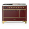 ILVE Majestic III 48-inch Dual Fuel Range with 5 Natural Gas Burner, Griddle, French Top and Solid Door Electric Oven in Burgundy with Brass Trim (UM48FSQNR3BUG)