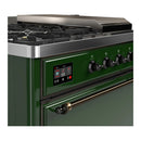 ILVE Majestic III 48-inch Dual Fuel Range with 5 Natural Gas Burner, Griddle, French Top and Solid Door Electric Oven in Emerald Green with Burnished Trim (UM48FSQNR3EGB)