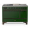 ILVE Majestic III 48-inch Dual Fuel Range with 5 Liquid Propane Burner, Griddle, French Top and Solid Door Electric Oven in Emerald Green with Burnished Trim (UM48FSQNR3EGBLP)