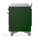 ILVE Majestic III 48-inch Dual Fuel Range with 5 Natural Gas Burner, Griddle, French Top and Solid Door Electric Oven in Emerald Green with Chrome Trim (UM48FSQNR3EGC)