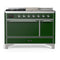 ILVE Majestic III 48-inch Dual Fuel Range with 5 Natural Gas Burner, Griddle, French Top and Solid Door Electric Oven in Emerald Green with Chrome Trim (UM48FSQNR3EGC)
