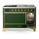 ILVE Majestic III 48-inch Dual Fuel Range with 5 Natural Gas Burner, Griddle, French Top and Solid Door Electric Oven in Emerald Green with Brass Trim (UM48FSQNR3EGG)