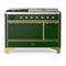 ILVE Majestic III 48-inch Dual Fuel Range with 5 Natural Gas Burner, Griddle, French Top and Solid Door Electric Oven in Emerald Green with Brass Trim (UM48FSQNR3EGG)