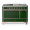 ILVE Majestic III 48-inch Dual Fuel Range with 5 Natural Gas Burner, Griddle, French Top and Solid Door Electric Oven in Emerald Green with Copper Trim (UM48FSQNR3EGP)