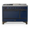 ILVE Majestic III 48-inch Dual Fuel Range with 5 Liquid Propane Burner, Griddle, French Top and Solid Door Electric Oven in Midnight Blue with Burnished Trim (UM48FSQNR3MBBLP)
