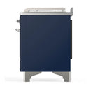 ILVE Majestic III 48-inch Dual Fuel Range with 5 Liquid Propane Burner, Griddle, French Top and Solid Door Electric Oven in Midnight Blue with Chrome Trim (UM48FSQNR3MBCLP)