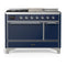 ILVE Majestic III 48-inch Dual Fuel Range with 5 Natural Gas Burner, Griddle, French Top and Solid Door Electric Oven in Midnight Blue with Chrome Trim (UM48FSQNR3MBC)