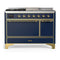 ILVE Majestic III 48-inch Dual Fuel Range with 5 Natural Gas Burner, Griddle, French Top and Solid Door Electric Oven in Blue Grey with Brass Trim (UM48FSQNR3MBG)