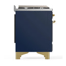 ILVE Majestic III 48-inch Dual Fuel Range with 5 Liquid Propane Burner, Griddle, French Top and Solid Door Electric Oven in Blue Grey with Brass Trim (UM48FSQNR3MBGLP)