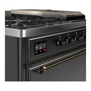 ILVE Majestic III 48-inch Dual Fuel Range with 5 Natural Gas Burner, Griddle, French Top and Solid Door Electric Oven in Graphite Matte with Burnished Trim (UM48FSQNR3MGB)