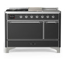 ILVE Majestic III 48-inch Dual Fuel Range with 5 Liquid Propane Burner, Griddle, French Top and Solid Door Electric Oven in Graphite Matte with Chrome Trim (UM48FSQNR3MGCLP)