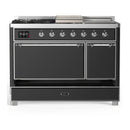 ILVE Majestic III 48-inch Dual Fuel Range with 5 Liquid Propane Burner, Griddle, French Top and Solid Door Electric Oven in Graphite Matte with Chrome Trim (UM48FSQNR3MGCLP)