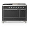 ILVE Majestic III 48-inch Dual Fuel Range with 5 Natural Gas Burner, Griddle, French Top and Solid Door Electric Oven in Graphite Matte with Chrome Trim (UM48FSQNR3MGC)