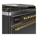 ILVE Majestic III 48-inch Dual Fuel Range with 5 Liquid Propane Burner, Griddle, French Top and Solid Door Electric Oven in Graphite Matte with Brass Trim (UM48FSQNR3MGGLP)