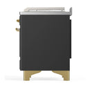 ILVE Majestic III 48-inch Dual Fuel Range with 5 Liquid Propane Burner, Griddle, French Top and Solid Door Electric Oven in Graphite Matte with Brass Trim (UM48FSQNR3MGGLP)