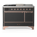 ILVE Majestic III 48-inch Dual Fuel Range with 5 Natural Gas Burner, Griddle, French Top and Solid Door Electric Oven in Graphite Matte with Copper Trim (UM48FSQNR3MGP)