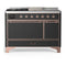 ILVE Majestic III 48-inch Dual Fuel Range with 5 Natural Gas Burner, Griddle, French Top and Solid Door Electric Oven in Graphite Matte with Copper Trim (UM48FSQNR3MGP)
