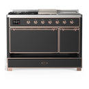 ILVE Majestic III 48-inch Dual Fuel Range with 5 Natural Gas Burner, Griddle, French Top and Solid Door Electric Oven in Graphite Matte with Copper Trim (UM48FSQNR3MGP)