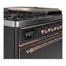 ILVE Majestic III 48-inch Dual Fuel Range with 5 Natural Gas Burner, Griddle, French Top and Solid Door Electric Oven in Graphite Matte with Copper Trim (UM48FSQNR3MGP)