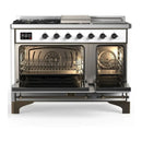 ILVE Majestic III 48-inch Dual Fuel Range with 5 Natural Gas Burner, Griddle, French Top and Solid Door Electric Oven in RAL with Burnished Trim (UM48FSQNR3RAB)