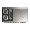 ILVE Majestic III 48-inch Dual Fuel Range with 5 Natural Gas Burner, Griddle, French Top and Solid Door Electric Oven in RAL with Chrome Trim (UM48FSQNR3RAC)