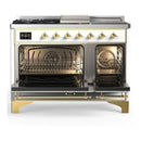ILVE Majestic III 48-inch Dual Fuel Range with 5 Liquid Propane Burner, Griddle, French Top and Solid Door Electric Oven in RAL with Brass Trim (UM48FSQNR3RAGLP)