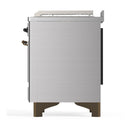 ILVE Majestic III 48-inch Dual Fuel Range with 5 Natural Gas Burner, Griddle, French Top and Solid Door Electric Oven in Stainless Steel with Burnished Trim (UM48FSQNR3SSB)