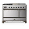 ILVE Majestic III 48-inch Dual Fuel Range with 5 Liquid Propane Burner, Griddle, French Top and Solid Door Electric Oven in Stainless Steel with Burnished Trim (UM48FSQNR3SSBLP)
