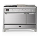 ILVE Majestic III 48-inch Dual Fuel Range with 5 Liquid Propane Burner, Griddle, French Top and Solid Door Electric Oven in Stainless Steel with Chrome Trim (UM48FSQNR3SSCLP)