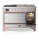 ILVE Majestic III 48-inch Dual Fuel Range with 5 Natural Gas Burner, Griddle, French Top and Solid Door Electric Oven in Stainless Steel with Copper Trim (UM48FSQNR3SSP)