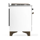 ILVE Majestic III 48-inch Dual Fuel Range with 5 Natural Gas Burner, Griddle, French Top and Solid Door Electric Oven in White with Burnished Trim (UM48FSQNR3WHB)