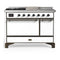ILVE Majestic III 48-inch Dual Fuel Range with 5 Liquid Propane Burner, Griddle, French Top and Solid Door Electric Oven in White with Burnished Trim (UM48FSQNR3WHBLP)