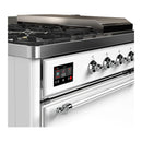 ILVE Majestic III 48-inch Dual Fuel Range with 5 Natural Gas Burner, Griddle, French Top and Solid Door Electric Oven in White with Chrome Trim (UM48FSQNR3WHC)