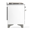 ILVE Majestic III 48-inch Dual Fuel Range with 5 Natural Gas Burner, Griddle, French Top and Solid Door Electric Oven in White with Chrome Trim (UM48FSQNR3WHC)