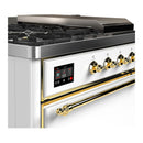 ILVE Majestic III 48-inch Dual Fuel Range with 5 Liquid Propane Burner, Griddle, French Top and Solid Door Electric Oven in White with Brass Trim (UM48FSQNR3WHGLP)