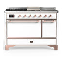 ILVE Majestic III 48-inch Dual Fuel Range with 5 Natural Gas Burner, Griddle, French Top and Solid Door Electric Oven in White with Copper Trim (UM48FSQNR3WHP)