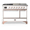 ILVE Majestic III 48-inch Dual Fuel Range with 5 Natural Gas Burner, Griddle, French Top and Solid Door Electric Oven in White with Copper Trim (UM48FSQNR3WHP)