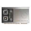 ILVE Majestic III 48-inch Dual Fuel Range with 5 Natural Gas Burner, Griddle, French Top and Solid Door Electric Oven in White with Copper Trim (UM48FSQNR3WHP)